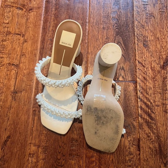 Dolce Vita Ivory Pearl Two-Strap Block Heel Sandals - Picture 4 of 4